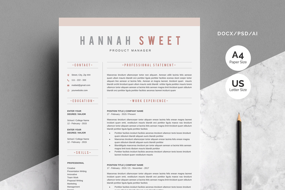 Word Resume Template, a Resume Template by White Graphic (Photo 1 of 4)