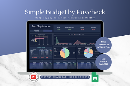 Simple Paycheck Budget - Darkmode, a Templates & Theme by The Creative Plans co