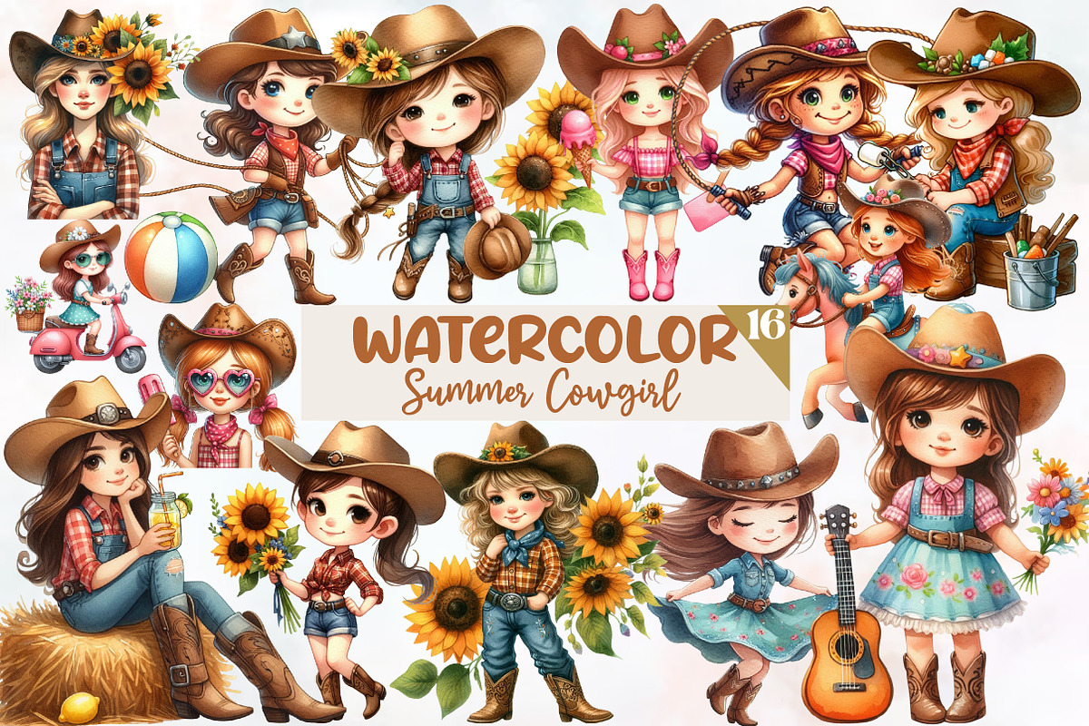 Summer Cowgirl Sublimation Clipart, a Seasonal Illustration by Designworld (Photo 1 of 5)