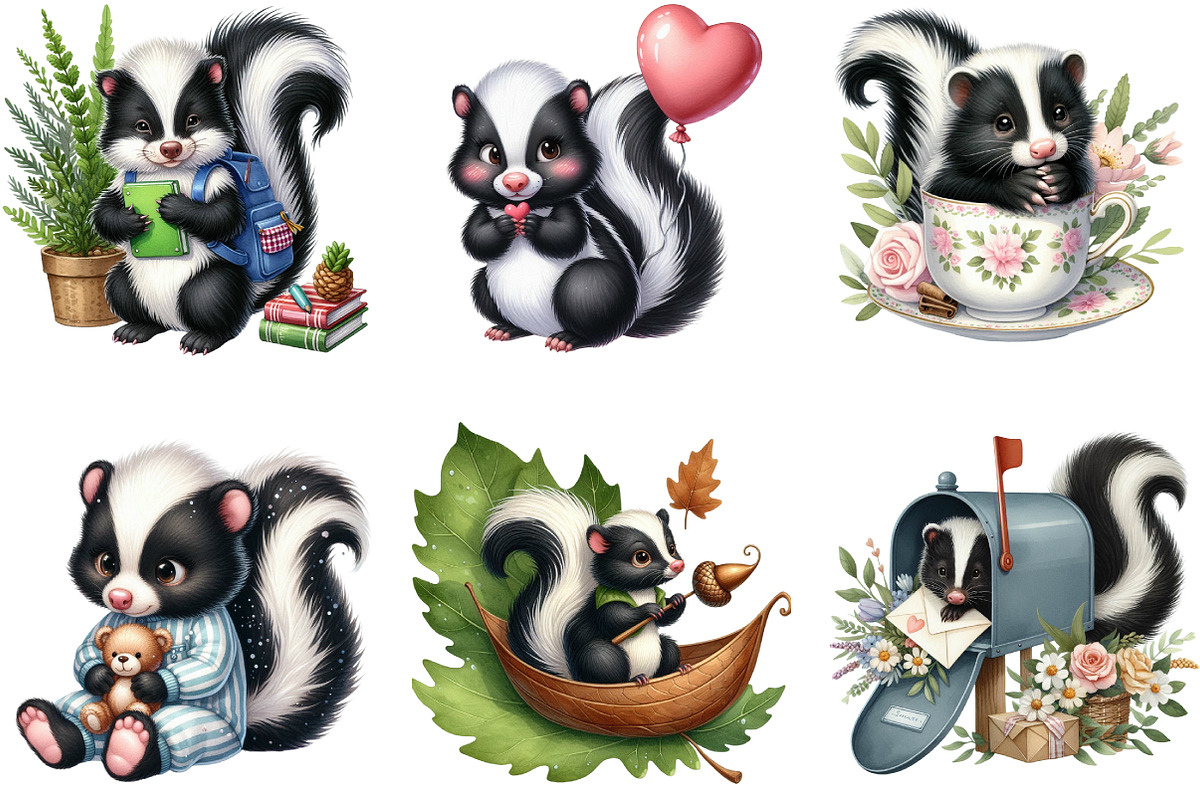 Watercolor Cute Skunk Clipart, an Illustration by DreamArtGraphic (Photo 4 of 5)
