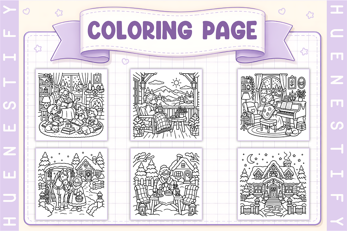 Grandma’s Winter House Coloring Book, a Seasonal Illustration by HueNestify (Photo 3 of 4)
