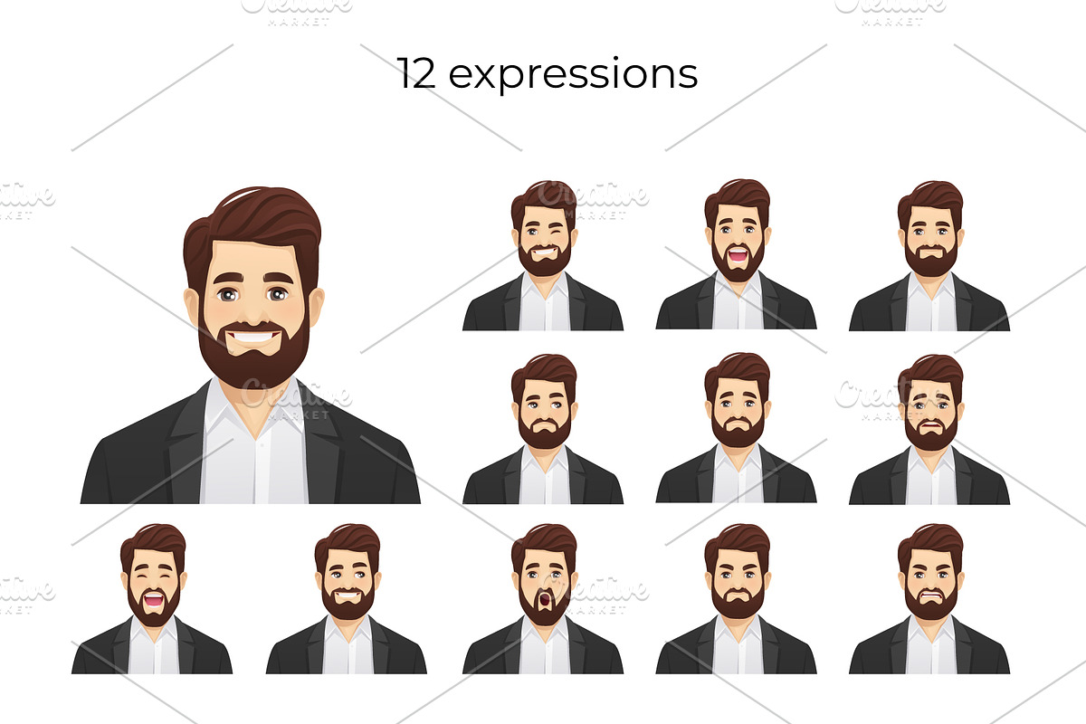 Handsome business man set, a Person Illustration by Volha Hlinskaya (Photo 3 of 6)