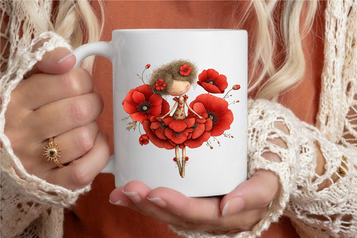 Whimsical Enjoy Poppy Girl Clipart, a Seasonal Illustration by designcity5 (Photo 5 of 5)