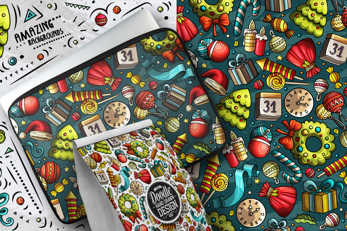 7 New Year Cartoon Seamless Patterns, a Pattern Graphic by BALABOLKA (Photo 8 of 8)