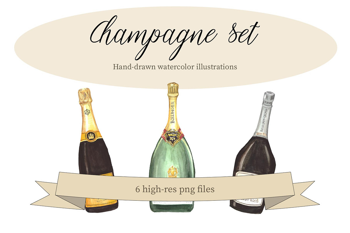6 watercolor champagne bottles, a Graphic by MumAndMe (Photo 1 of 2)