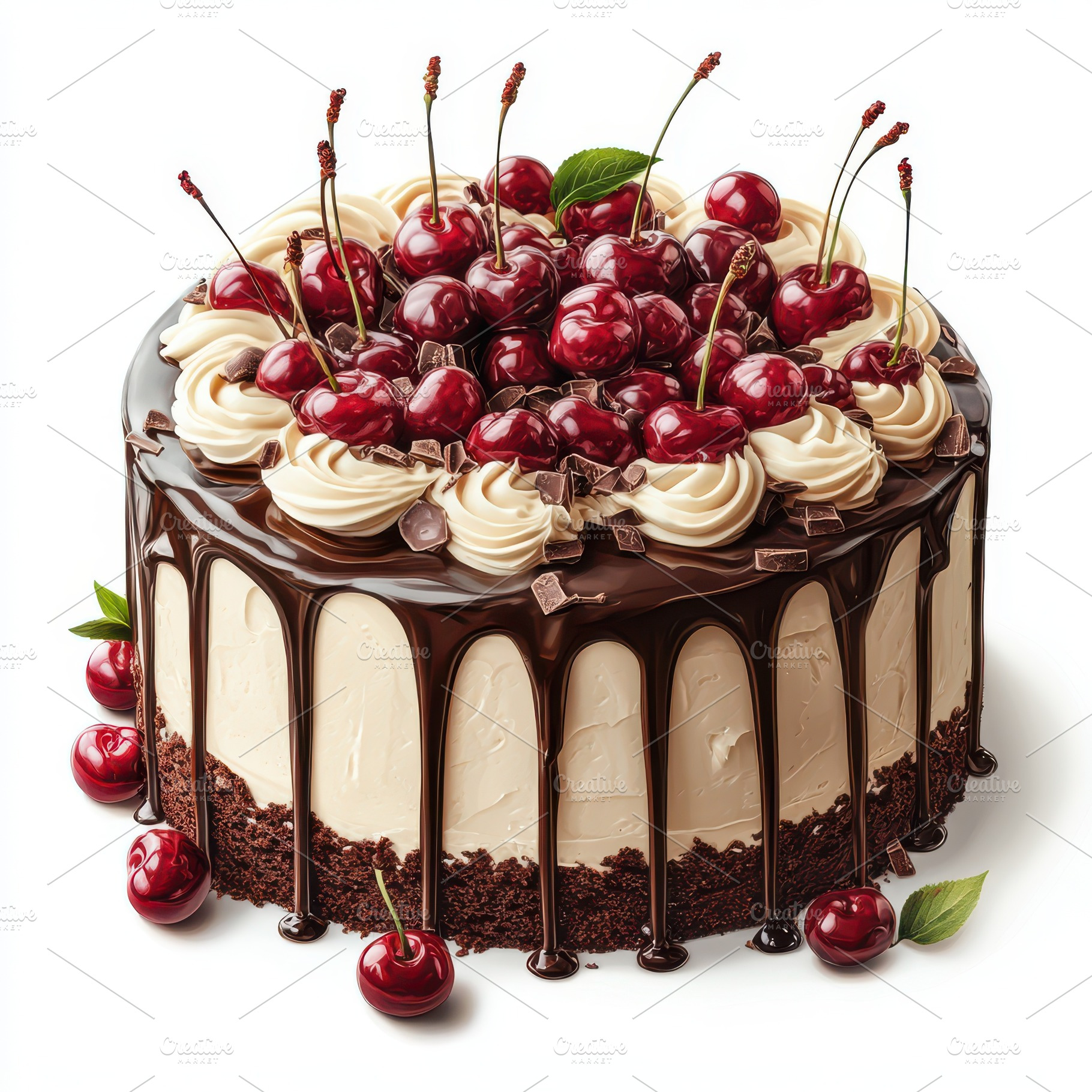 Delicious cake with chocolate drizzl, a Food & Drink Photo by Pixeness Studio