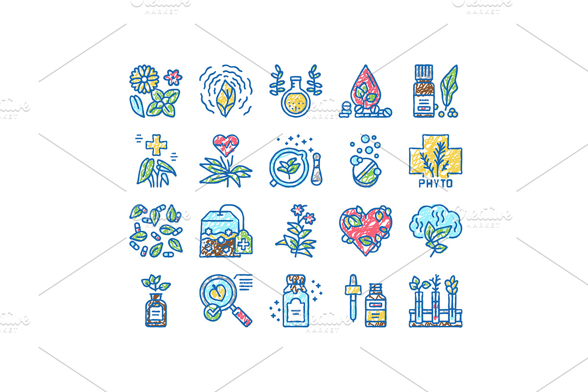 Phytotherapy Treat set Icons hand, an Object Illustration by pikepicture