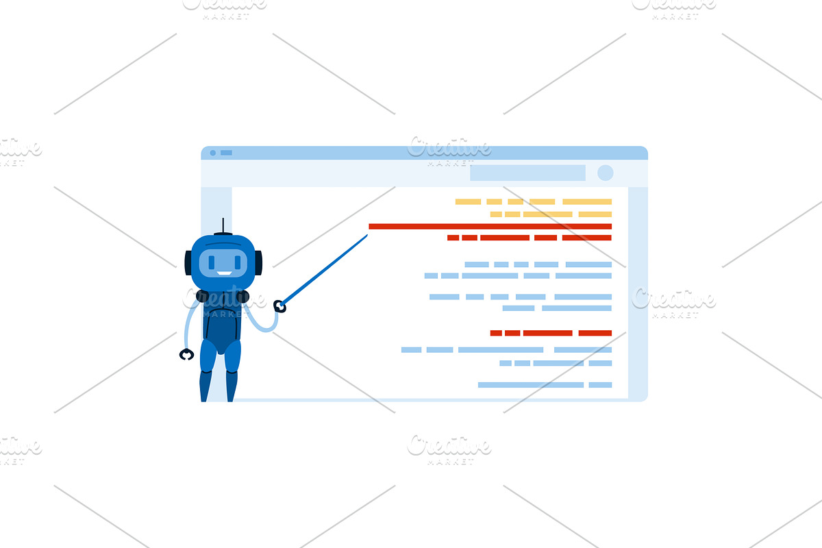 Robot teaching programming code on, a Technology Illustration by pikepicture
