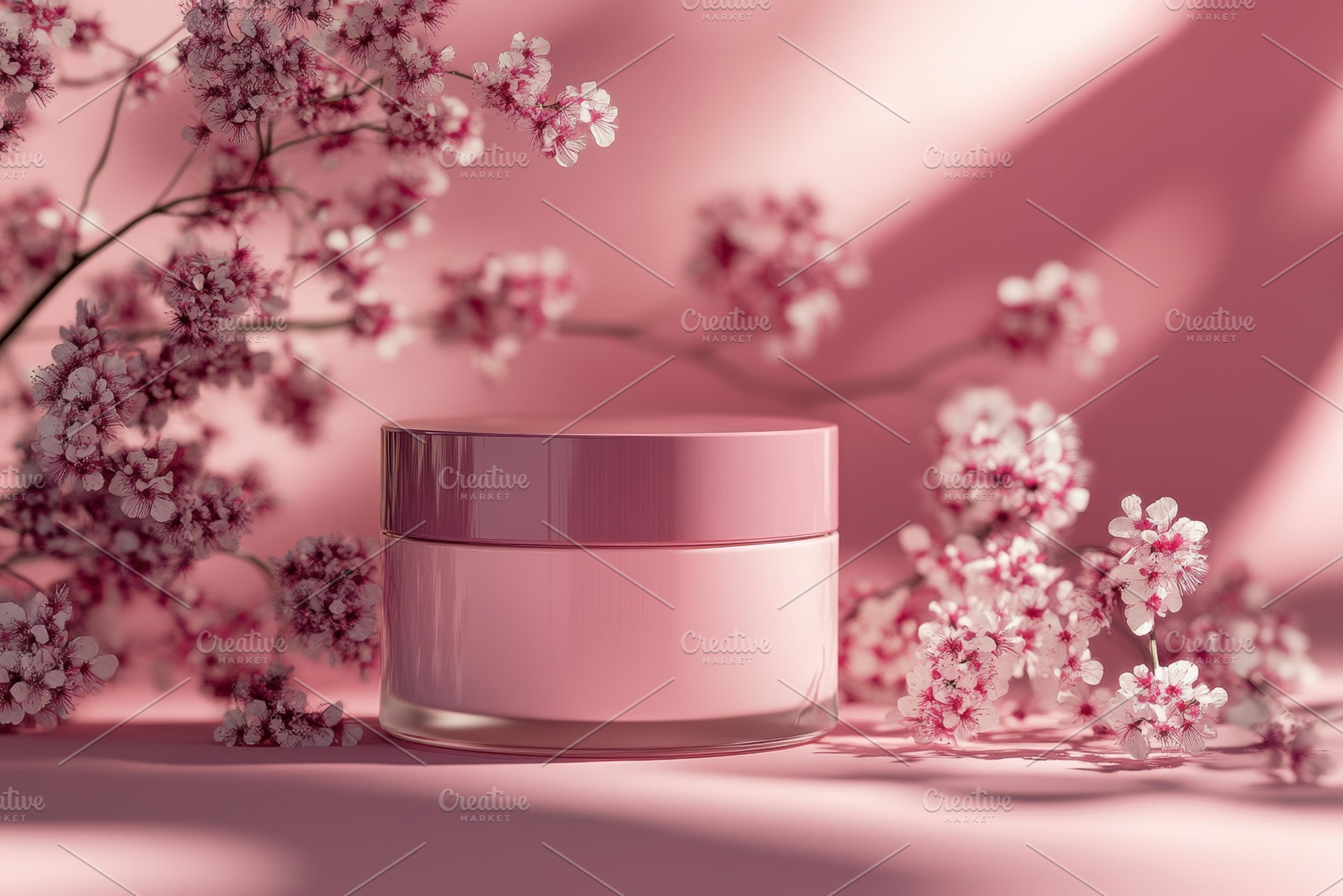 Soft pink cosmetic jar surrounded by, a Photo by Tanuart