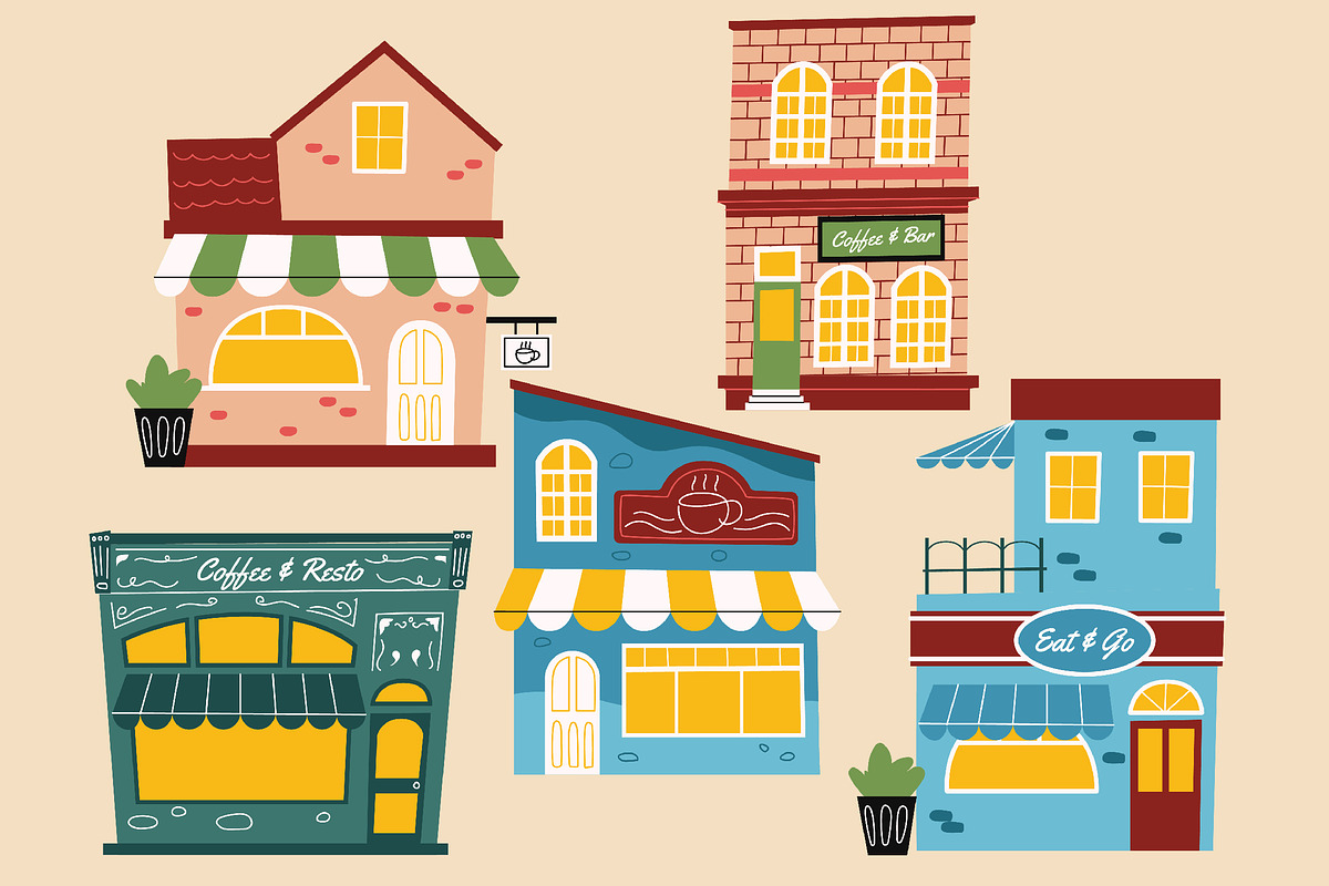 Cafe Building Asset Illustration, an Illustration by graphicook