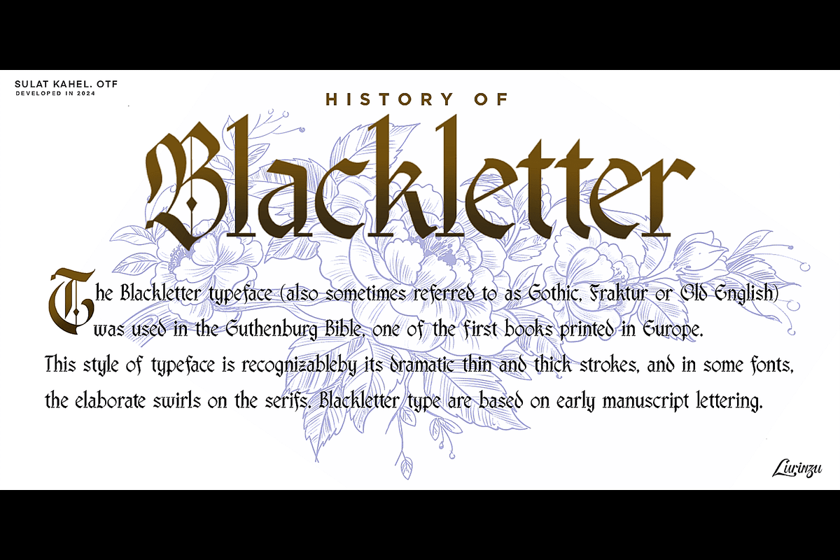 Sulat Kahel- Blackletter Typeface, a Blackletter Font by Lurinzu Studios (Photo 2 of 9)