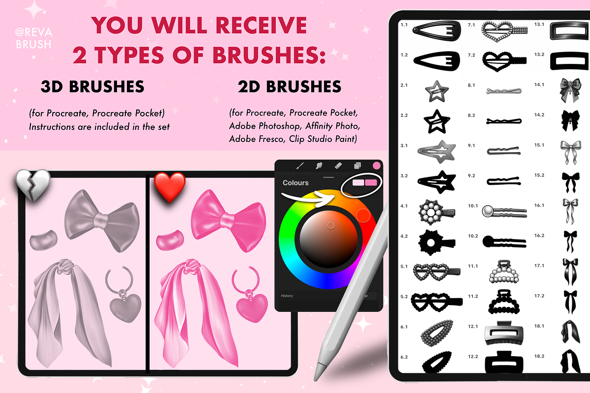 Procreate Hair Accessories brushes, a Brush Add-On by Revabrush (Photo 6 of 6)