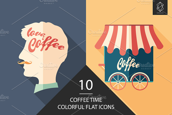 Coffee Time Flat Icon Set