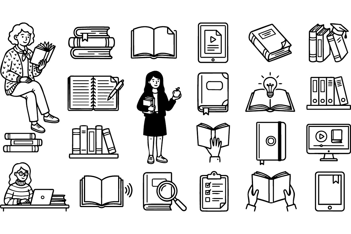 Educational Bookreading Vector Set, an Illustration by designvectx (Photo 2 of 3)
