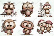 Watercolor Christmas Owls Clipart, an Illustration by Creative Art (Thumbnail 6 of 10)