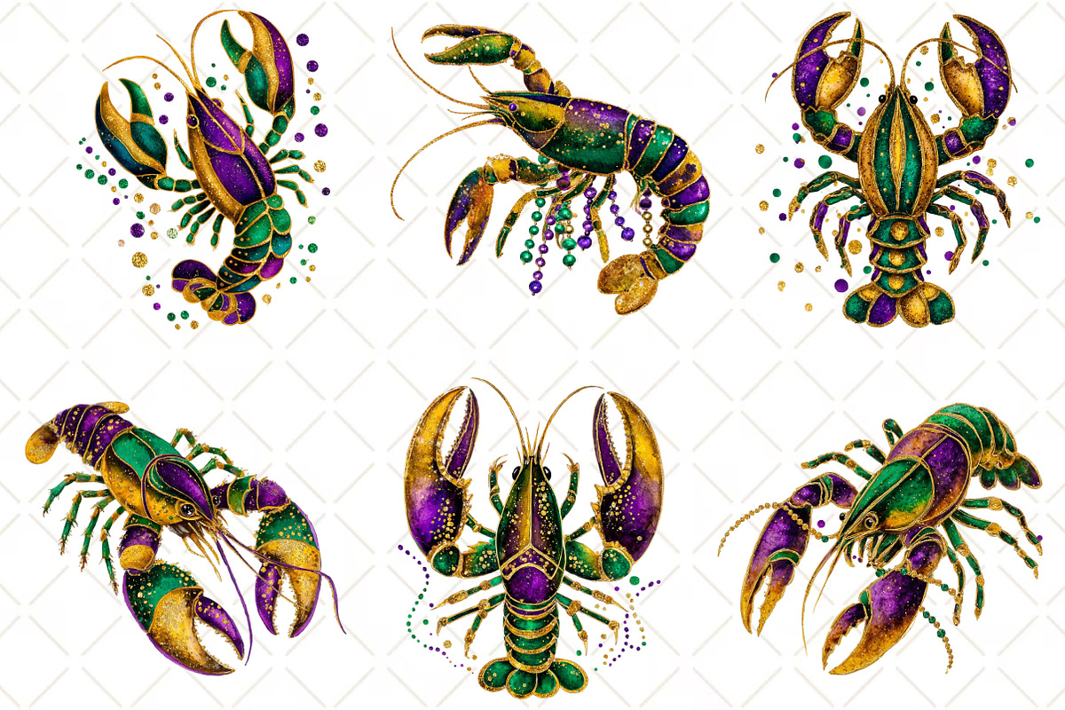 Crawfish Mardi Gras Watercolor, an Illustration by Black Bird Studio (Photo 4 of 6)