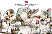 Spring Peeping Animals Clipart Set, an Animal Illustration by Bijou Bay (Thumbnail 1 of 4)