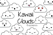 Kawaii Clouds Clipart, an Object Illustration by Old Grove Designs (Thumbnail 1 of 2)