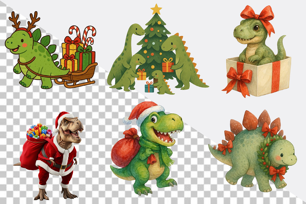 Cute Christmas Dinosaur Sublimation, an Illustration by SVGArt (Photo 2 of 8)