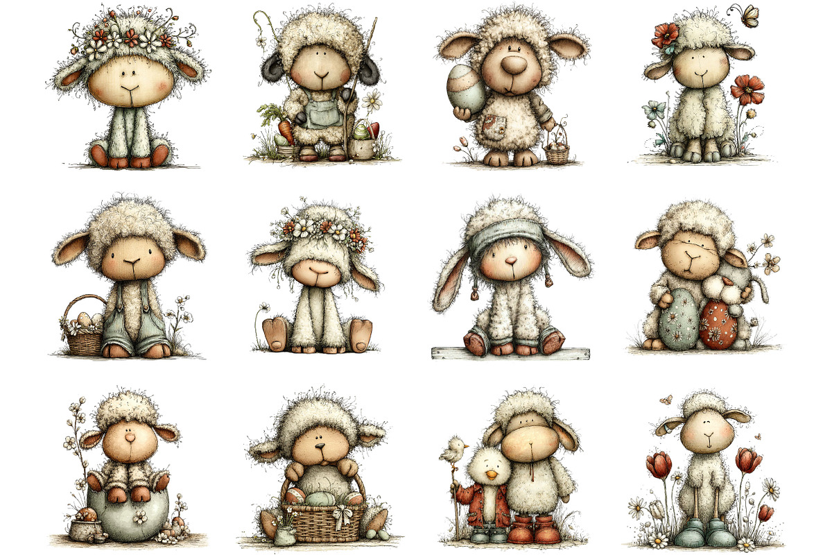 Whimsical Easter Sheep Clipart, an Illustration by Designking (Photo 2 of 5)