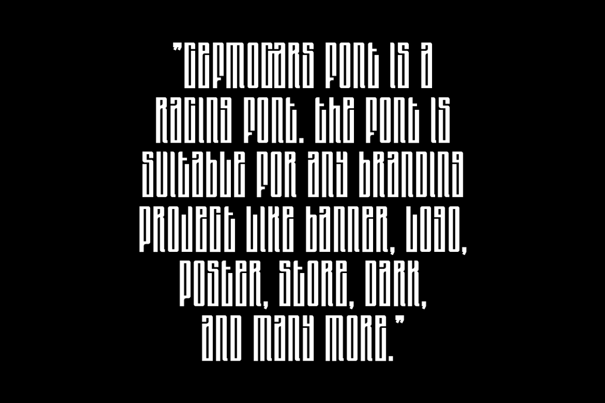 Cefmocars - Racing Font, a Sans Serif Font by QR Design Studio (Photo 5 of 9)