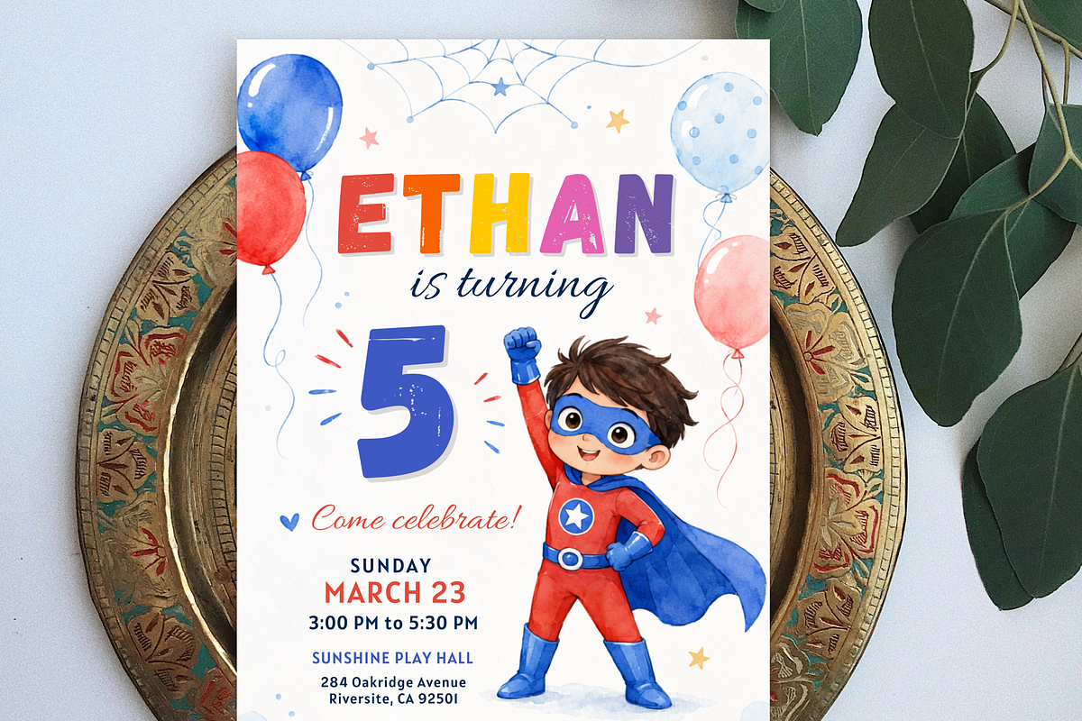 Superhero Birthday Invitation, an Invitation Template by heynomi (Photo 2 of 19)