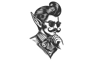 Hipster Elf With Tattoos And Bowtie