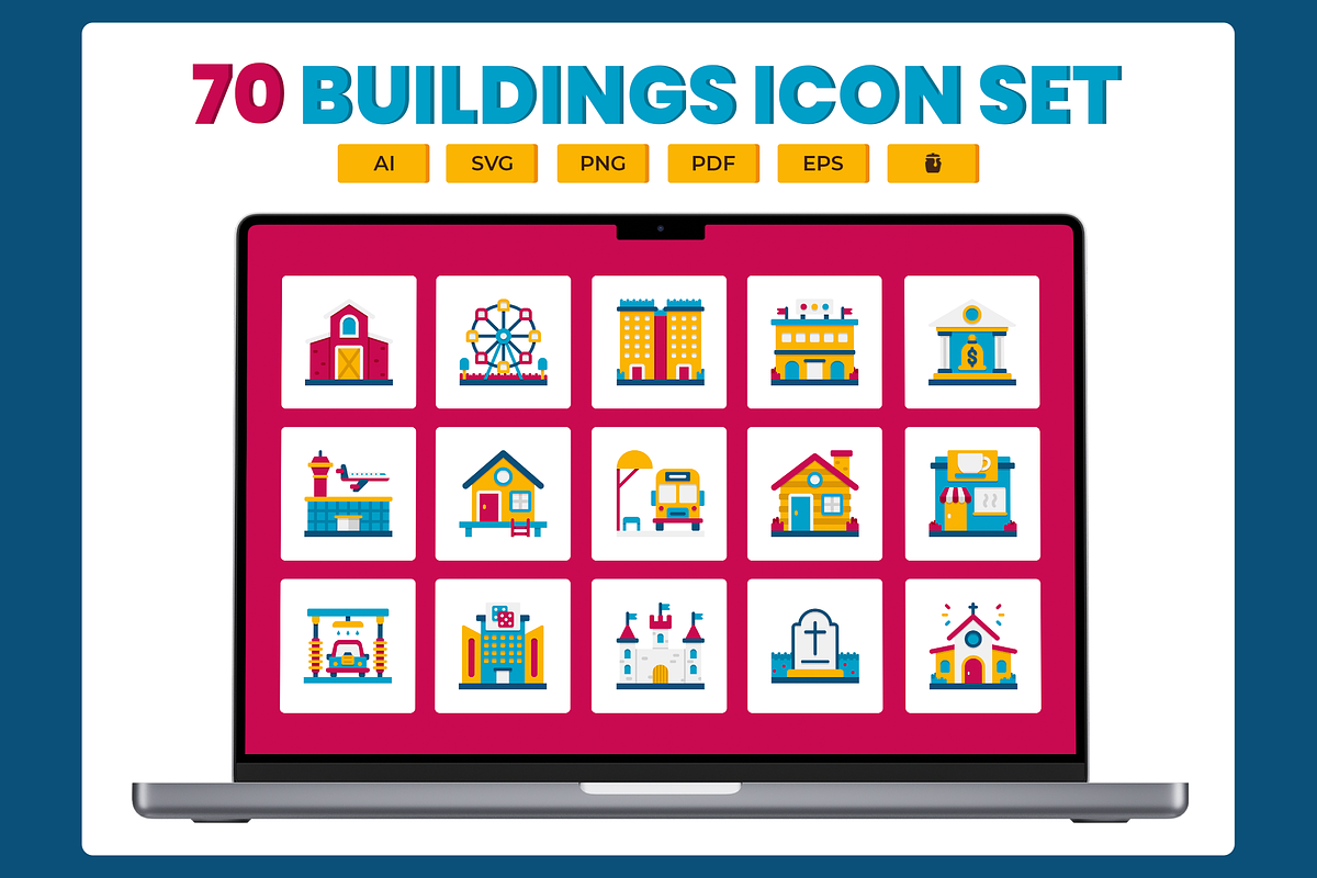 70 Buildings Icon Set, a Solid Icon by Flat Icons (Photo 1 of 7)