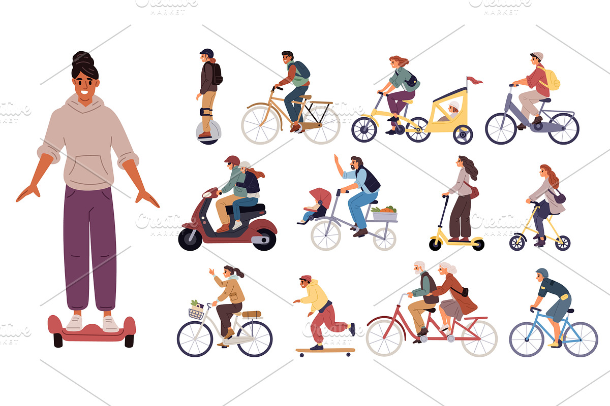 Men and women use various modes of, a Person Illustration by Vectorbuum