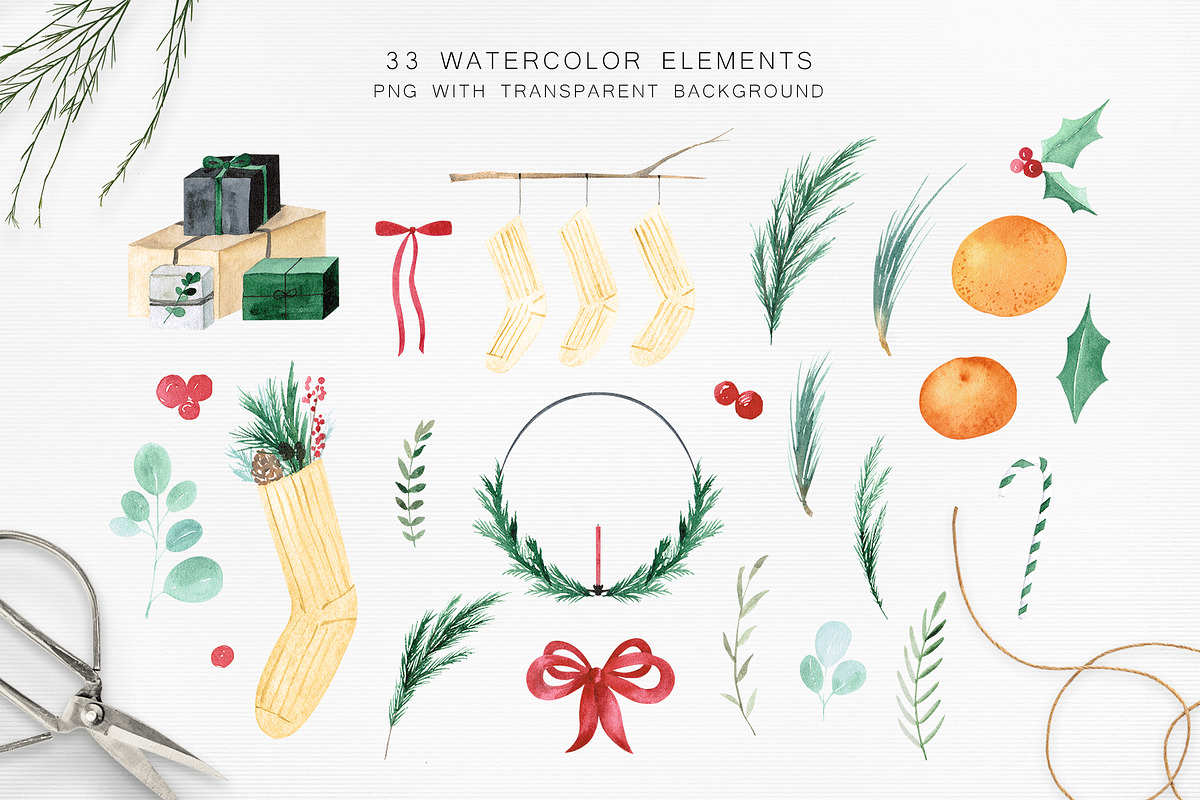 Watercolor Modern Christmas, a Seasonal Illustration by LeriaArt watercolor (Photo 3 of 17)