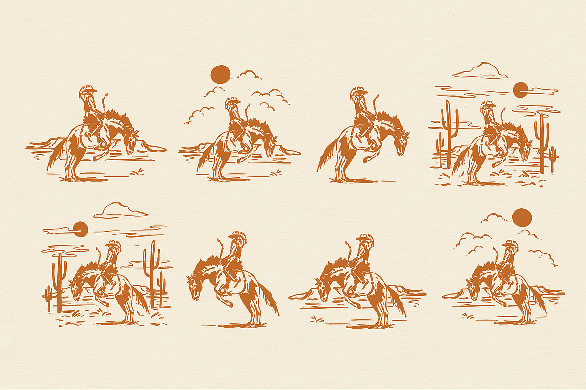 Western Cowboy Bucking Bronc Graphic, an Object Illustration by Antiquaria (Photo 2 of 6)