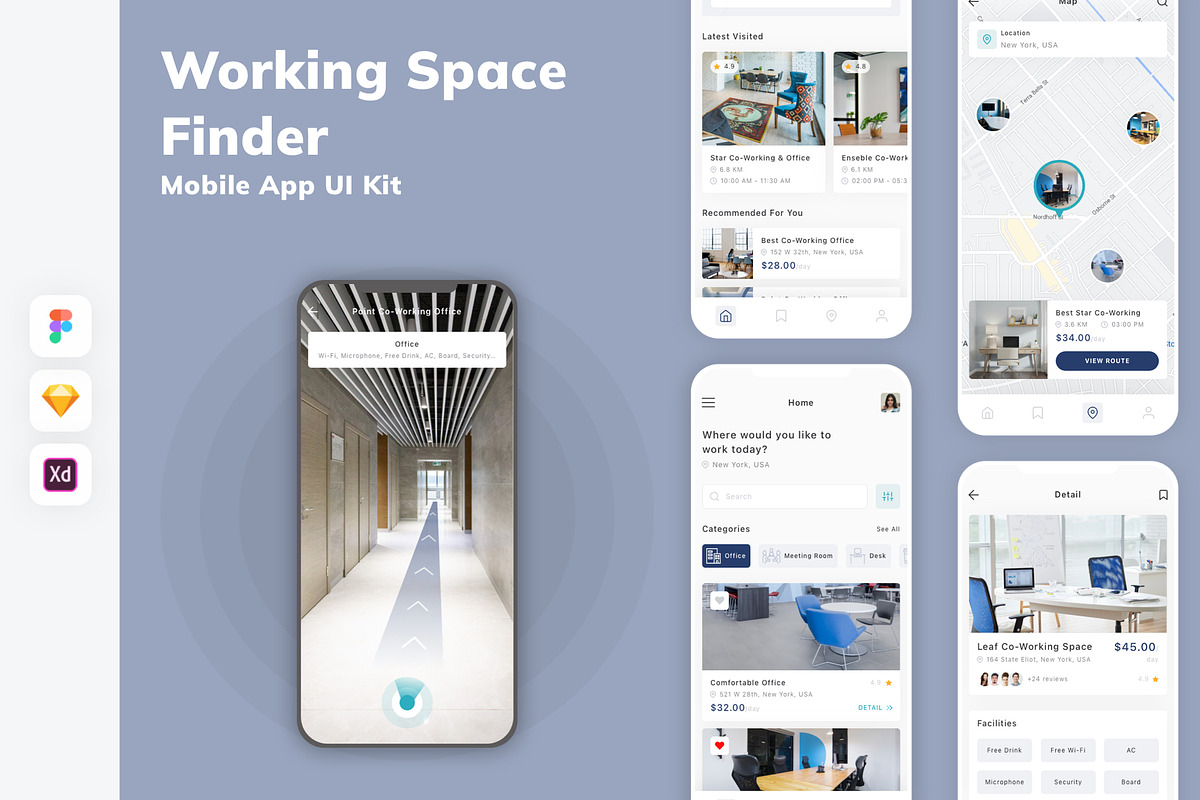Working Space Finder App UI Kit, an UI Kit Template by uicube