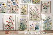 Dreamy floral posters, a Background Graphic by MixedArt (Thumbnail 1 of 10)