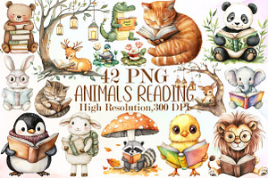 Animals Love Reading Clipart, an Illustration by Sublimation Artist