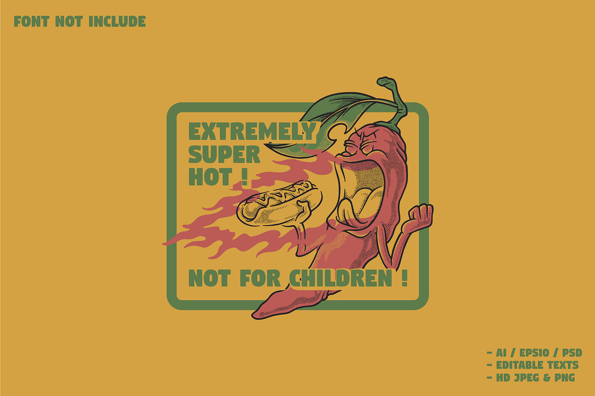 retro chili fire off the hotdog, a Branding & Logo Template by Judsart