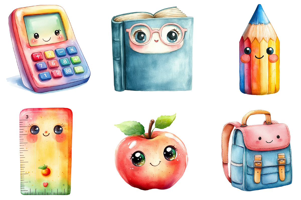 Kawaii School Clipart PNG, an Illustration by SinaCreation (Photo 3 of 5)