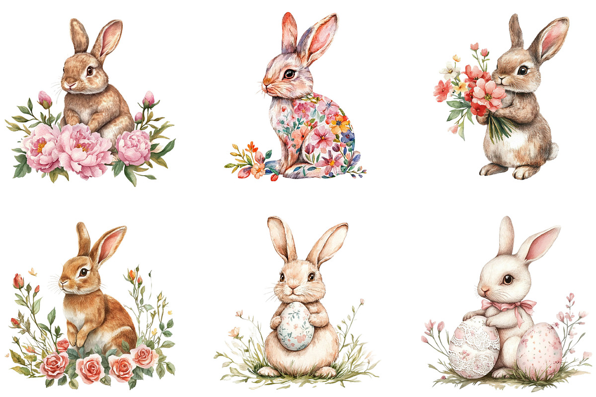 Easter Clipart Spring Bunnies, an Illustration by Designking (Photo 4 of 5)