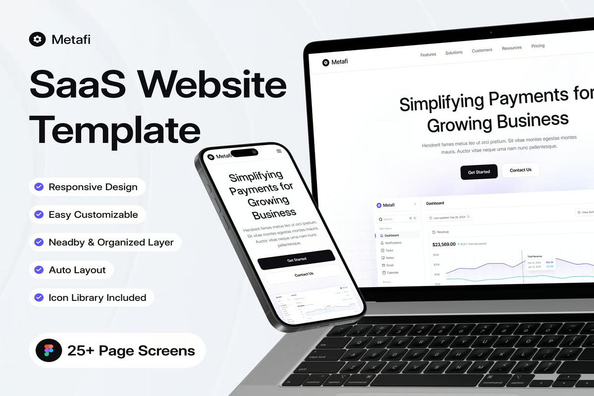 Metafi SaaS Website Template UI Kit, an UI Kit Template by Lumina_ui_ux202 (Photo 1 of 7)