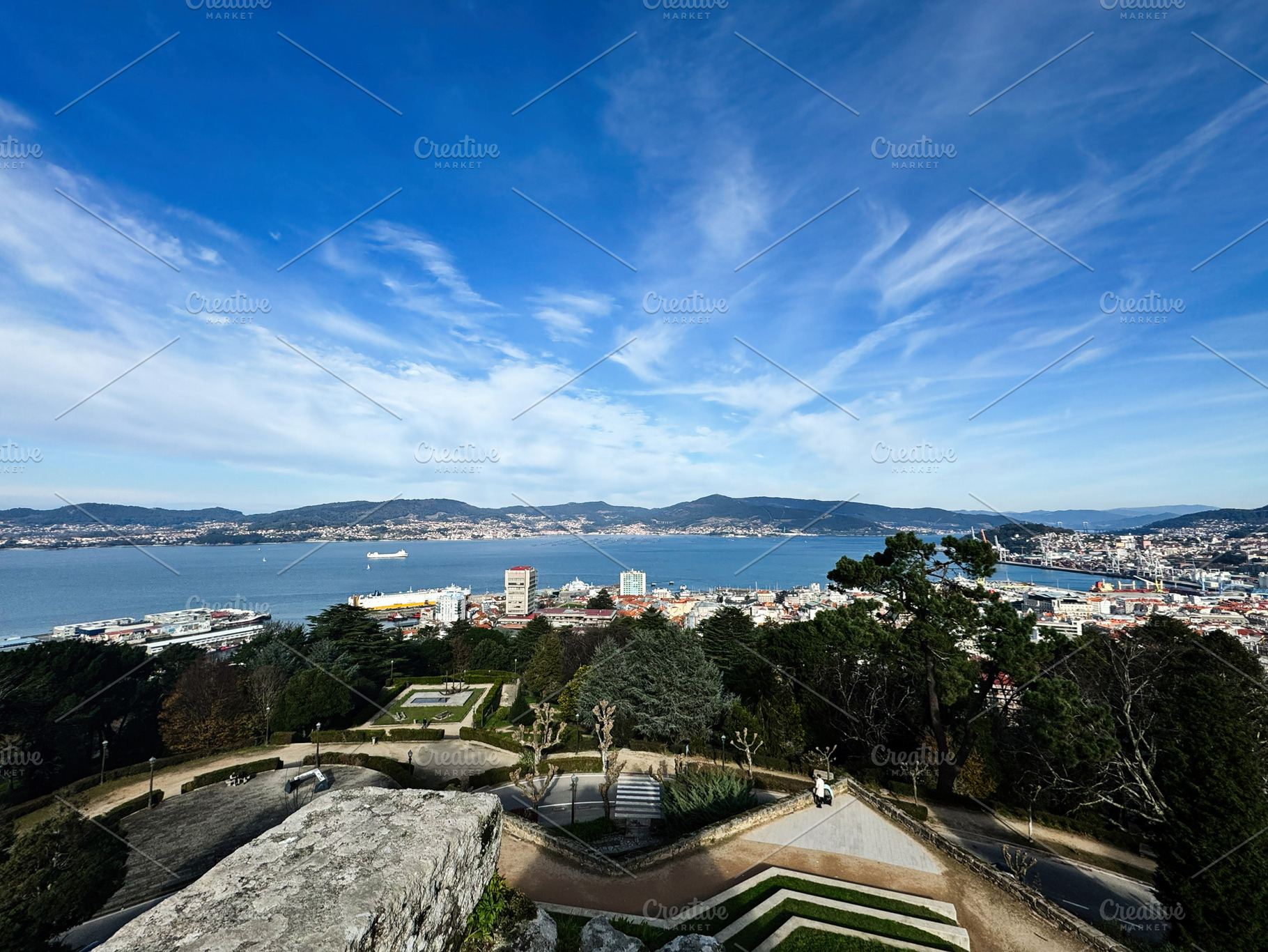 Scenic view of Vigo city and bay from a high perspective, Spain, a Photo by AS photostudio