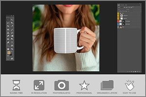 Mug In Woman's Hand Mockup PSD