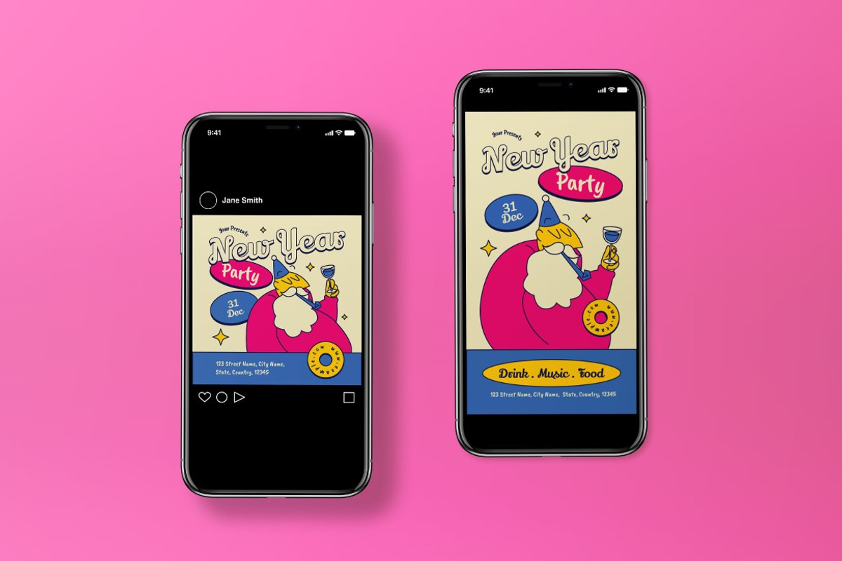 Pink Quirky New Year Party Flyer Set, a Flyer Template by graphicook (Photo 1 of 3)
