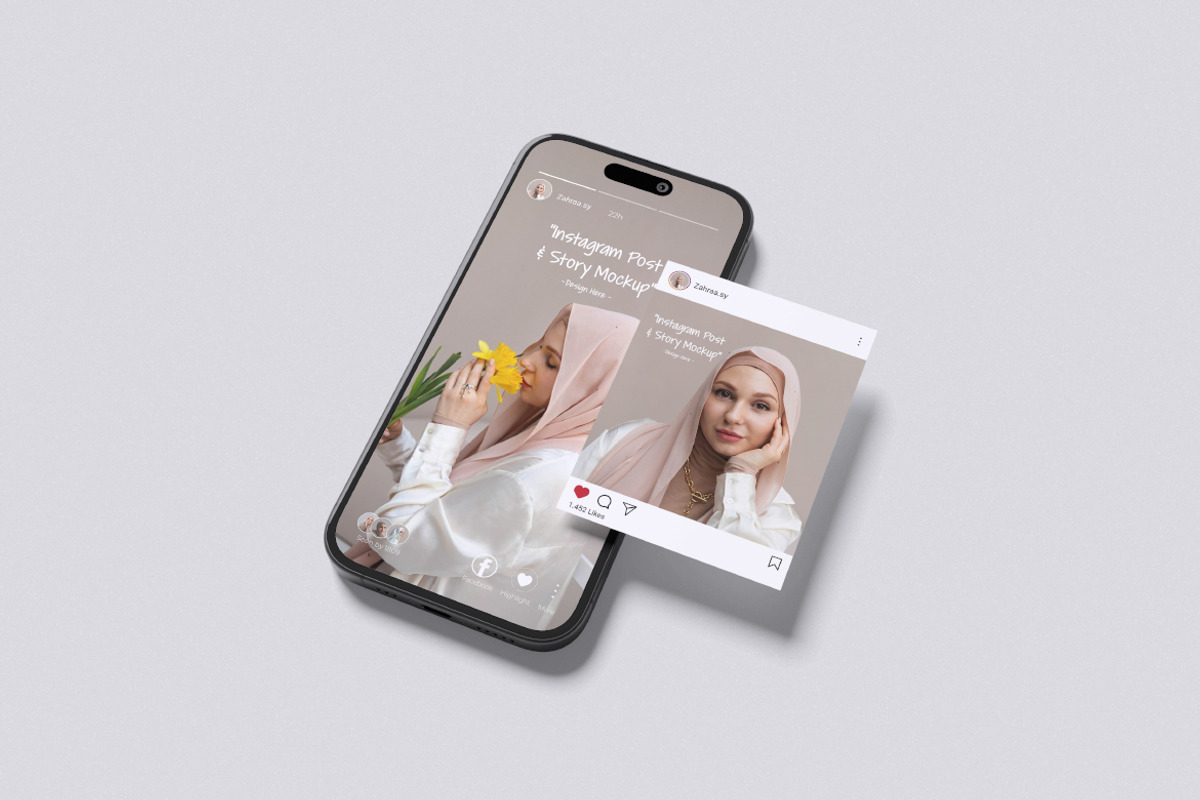 INSTAGRAM POST & STORY MOCKUP, an iPhone Mockup by HanaSaka_Studio (Photo 5 of 5)