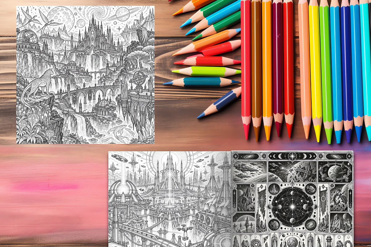 Alien Sci Fi Coloring Pages Bundle, a Brochure Template by LA Design (Photo 9 of 10)