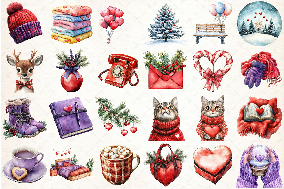 Watercolor Winter in Love Clipart, an Illustration by Libby Wishes (Photo 2 of 7)