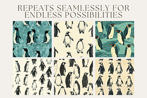 8 Penguin Parade Seamless Patterns