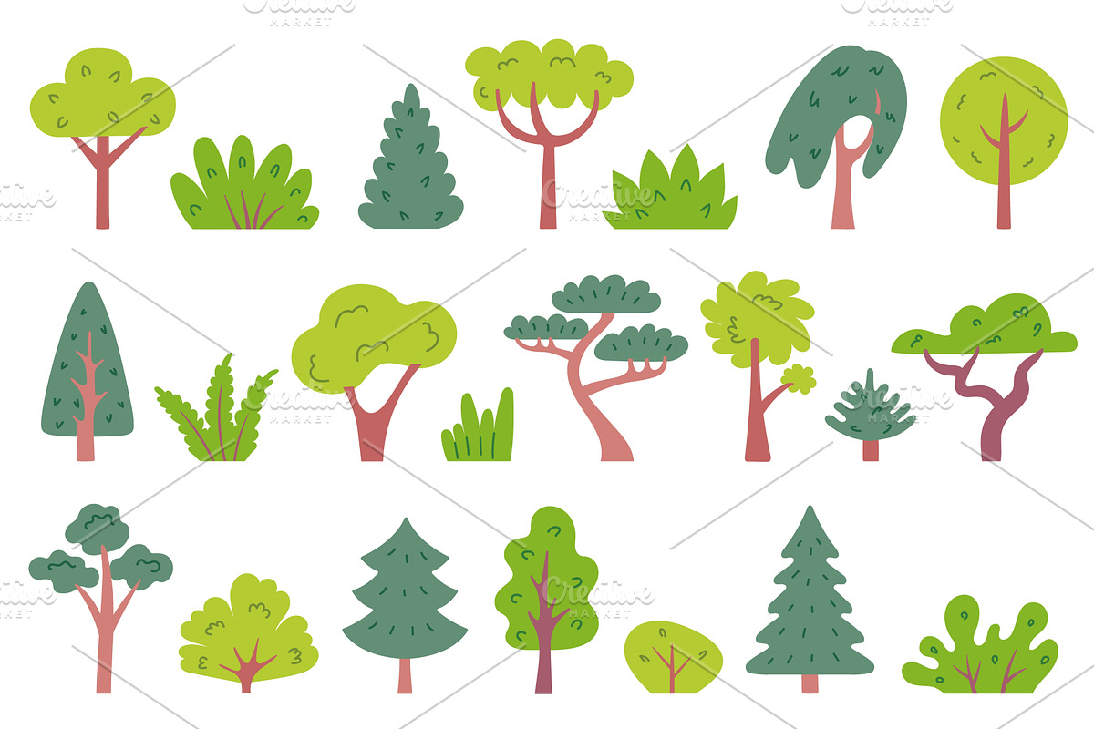 Trees and bushes. Simple deciduous, an Illustration by winwin.art
