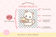 Kawaii Cat Vintage Tea Party Clipart, an Animal Illustration by Blumensdiary (Thumbnail 3 of 6)