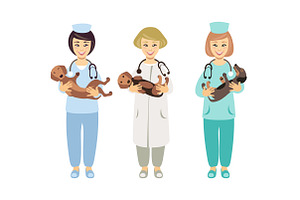 Veterinarians with dogs