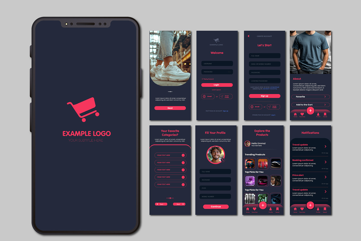 Shopping Mobile App UI Kit, a Templates & Theme by studiogstock