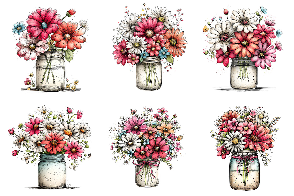 Whimsical flowers spring clipart, an Illustration by SinaCreation (Photo 3 of 11)